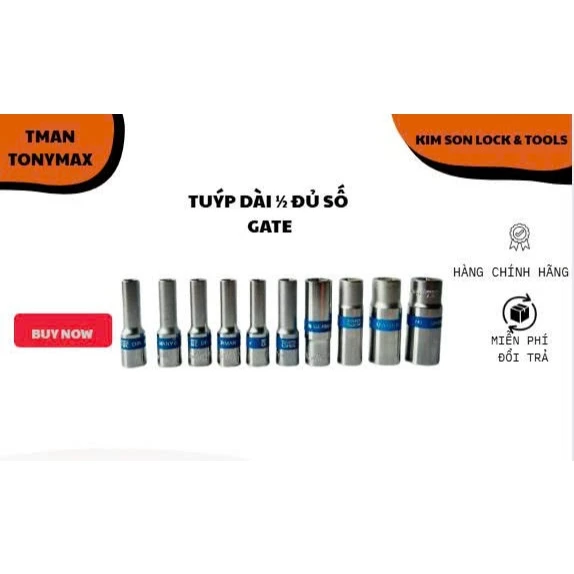 Cục tuýp , tip, đầu khẩu 1/2 dài thương hiệu Gate cap cấp chính hãng