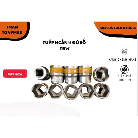 Đầu tuýp, tip, đầu khẩu 1/2 ngắn thương hiệu TBW chính hãng cao cấp