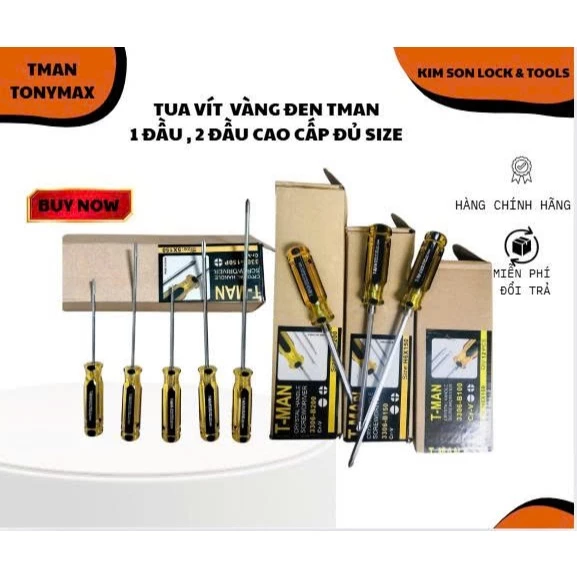 Tua vít, tô vít 1 đầu, 2 đầu cán vàng đen CAO CẤP thương hiệu T Man chính hãng