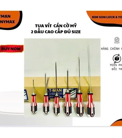 Combo 6 cây tua vít, tô vít 2 đầu (bake-dẹp)cán cờ mỹ cao cấp