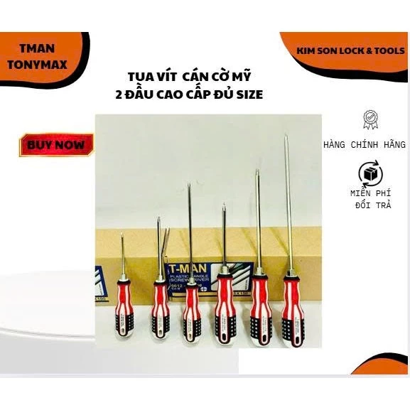 Combo 6 cây tua vít, tô vít 2 đầu (bake-dẹp)cán cờ mỹ cao cấp