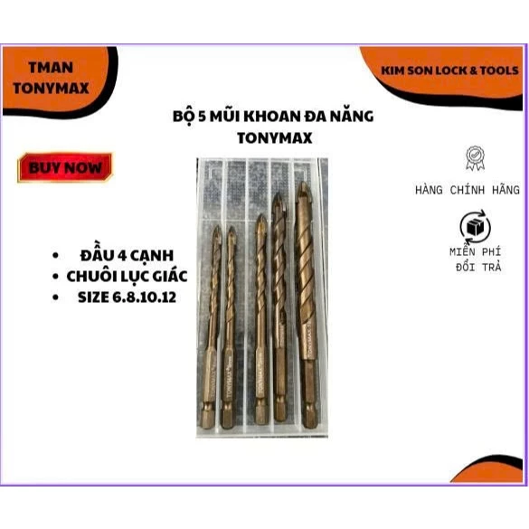 Bộ mũi khoan đa năng 4 cạnh chuôi lục giác thương hiệu Tonymax cao cấp chính hãng