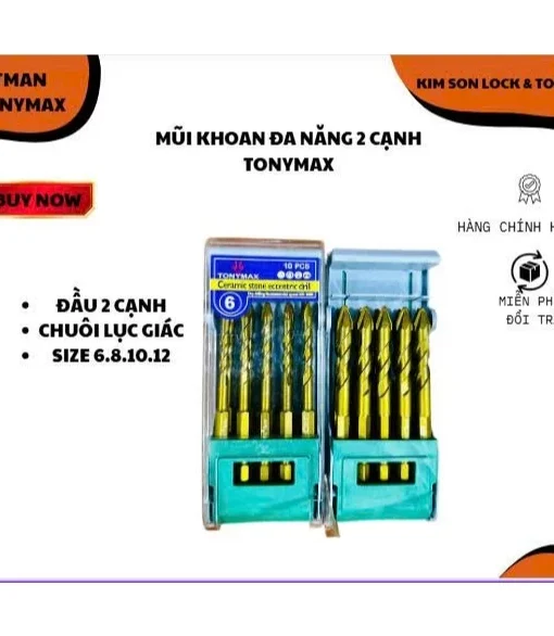 Mũi khoan đa năng , mũi khoan lệch tâm 2 cạnh chuôi lục giác thương hiệu Tonymax cao cấp