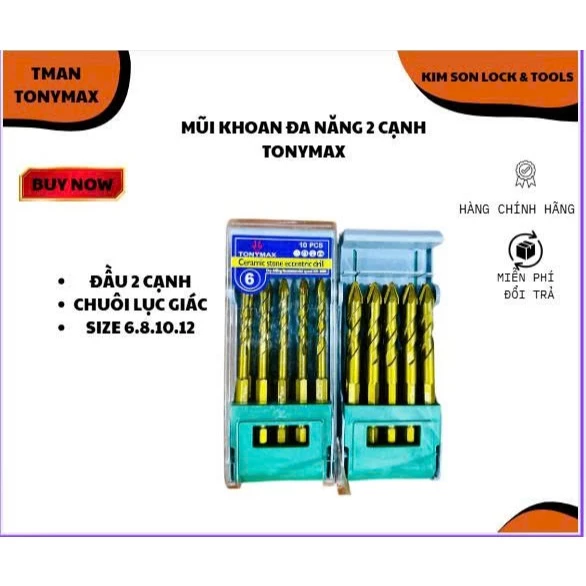 Mũi khoan đa năng , mũi khoan lệch tâm 2 cạnh chuôi lục giác thương hiệu Tonymax cao cấp