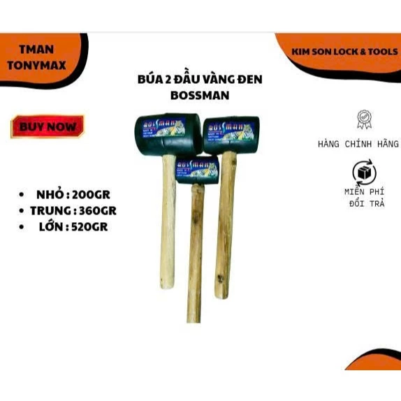 Búa cao su đen cán gỗ đủ size thương hiệu Bossman chính hãng